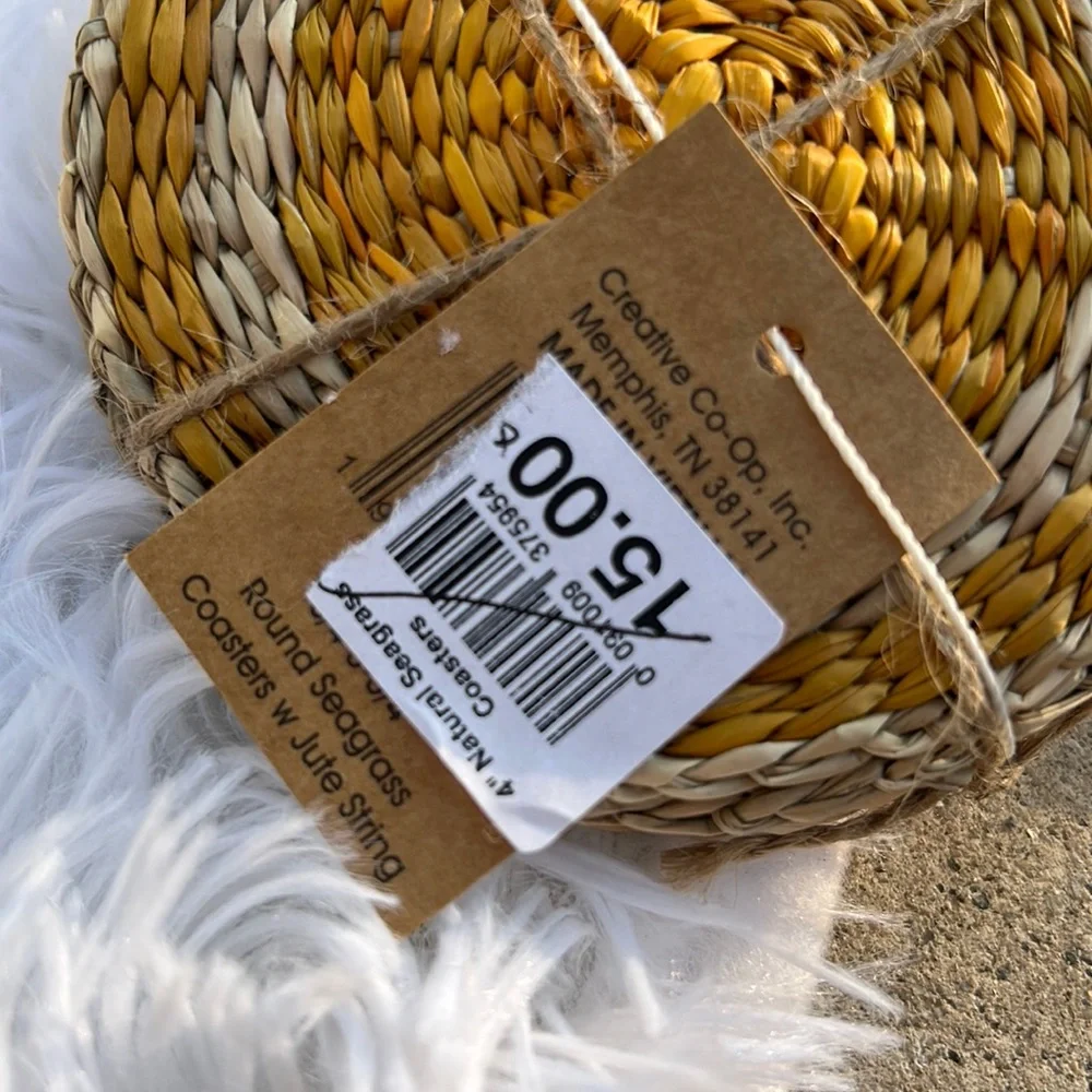 🩶5/$30 Round Seagrass Coasters Set of 4 Golden Yellow & Tan NEW